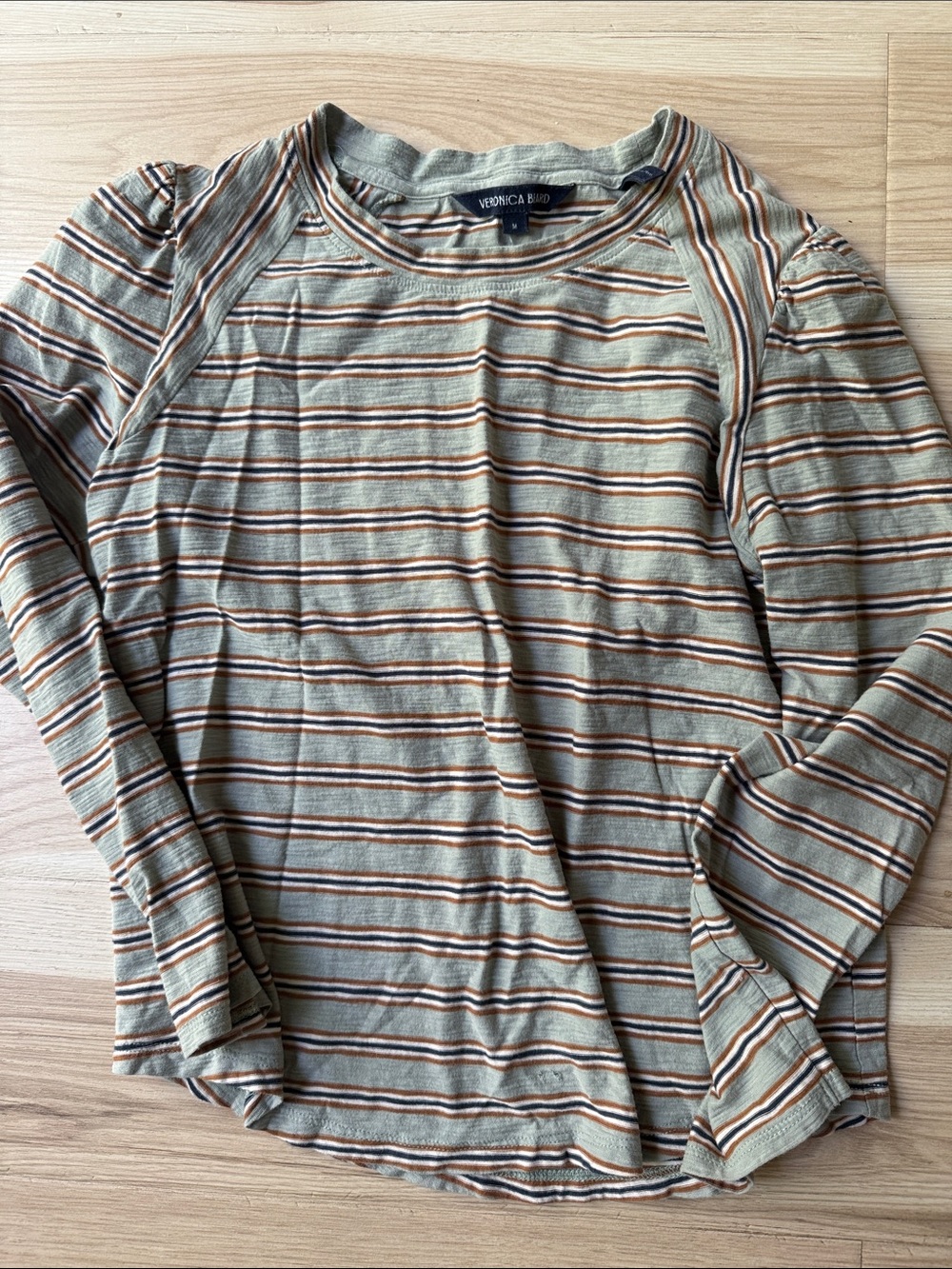 Veronica Beard Olive, Brown & Cream Striped Long-Sleeve Tee